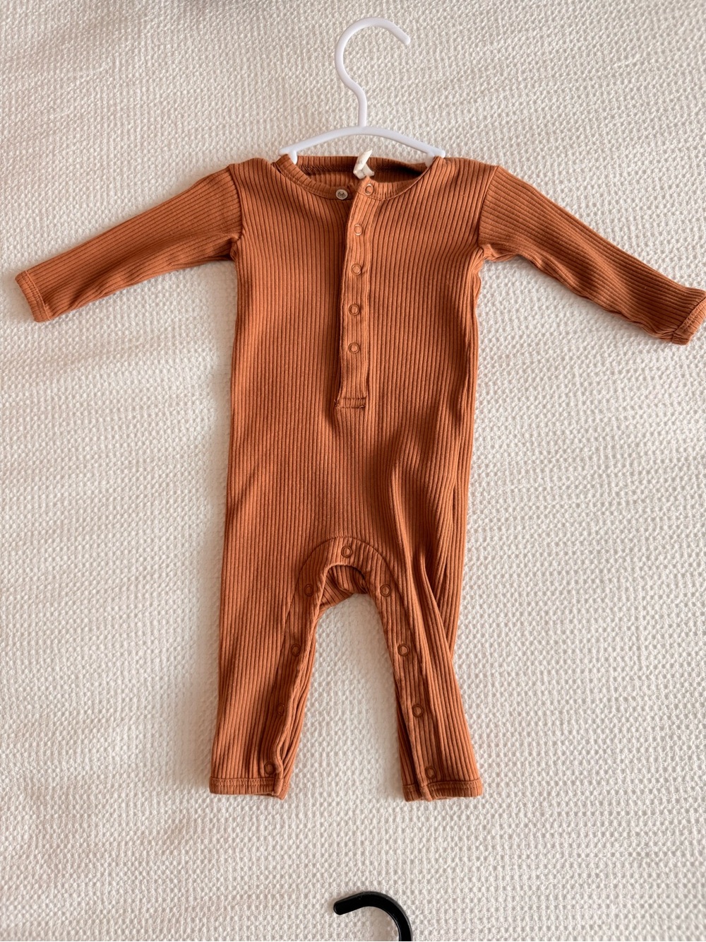 Quincy Mae Ribbed Long-Sleeve One-Piece in Rust Orange